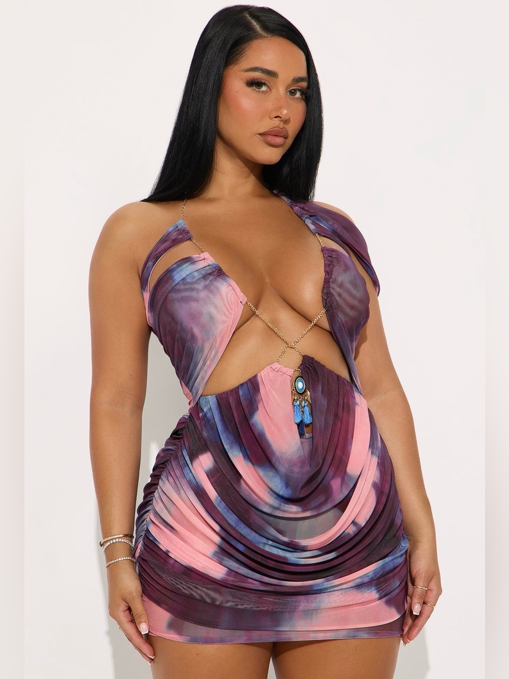 Fashion Nova Multi Coloured Tie-Dye Cutout Mini Dress. Size XS.